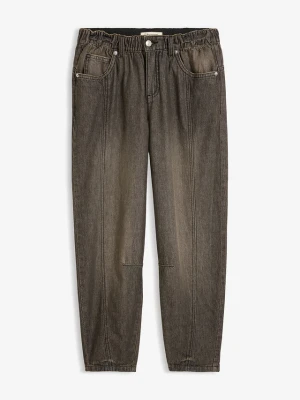Jeansy typu barrel, mid waist, z wygodnym pasem BonPrix szary