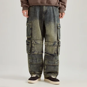 Jeansy typu skater z kieszeniami cargo acid wash House