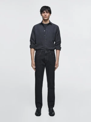 Jeansy Typu Tapered Z Efektem Usuwania Klejonki - Granatowy - Massimo Dutti - Male