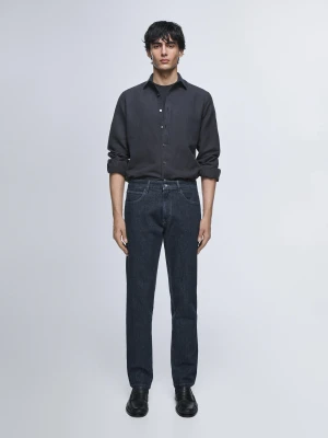 Jeansy Typu Tapered Z Efektem Usuwania Klejonki - Granatowy - Massimo Dutti - Male