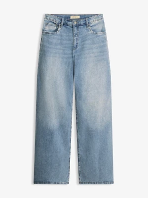 Jeansy wide leg, high waist BonPrix niebieski