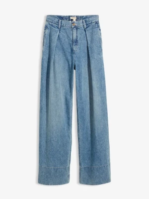 Jeansy wide leg, high waist BonPrix niebieski