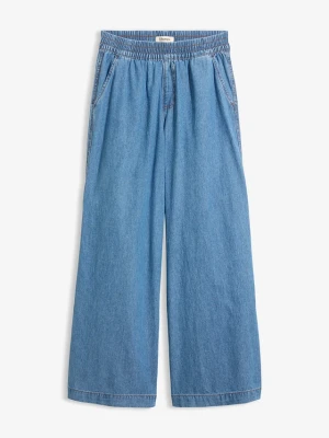 Jeansy wide leg, high waist BonPrix niebieski