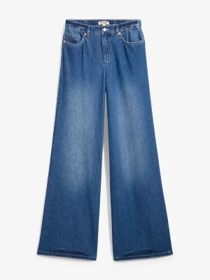 Jeansy wide leg, high waist, full length, z wygodnym pasem BonPrix niebieski