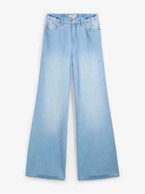 Jeansy wide leg, high waist, full length, z wygodnym pasem BonPrix niebieski