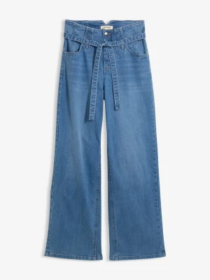 Jeansy wide leg, high waist, z bawełny organicznej BonPrix niebieski