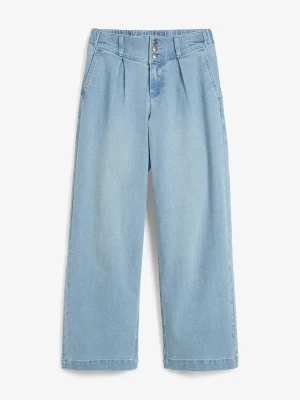 Jeansy wide leg, high waist z wygodną talią BonPrix niebieski
