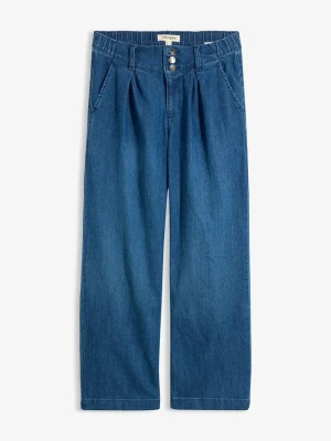 Jeansy wide leg, high waist z wygodną talią BonPrix niebieski