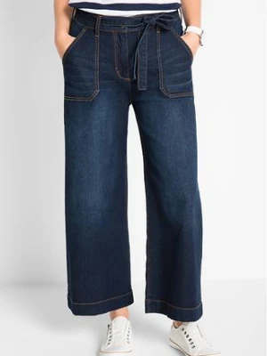Jeansy wide leg, high waist z wygodnym pasem, cropped bonprix