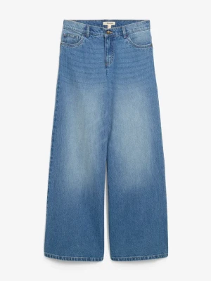 Jeansy wide leg, mid waist BonPrix niebieski
