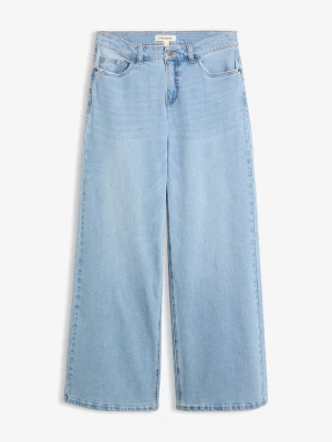 Jeansy wide leg, mid waist BonPrix niebieski