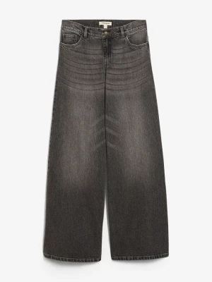 Jeansy wide leg, mid waist BonPrix szary