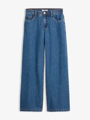 Jeansy wide leg, mid waist, cropped BonPrix niebieski