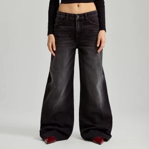Jeansy wide leg mid waist czane House czarny
