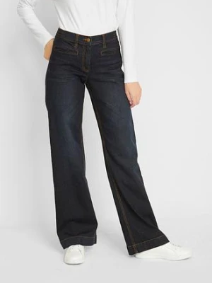Jeansy wide leg, mid waist, z elastyczną wstawką w talii bonprix