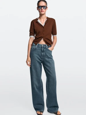 Jeansy Wide Leg Relaxed Ze Średnim Stanem - Średni Niebieski - Massimo Dutti - Female