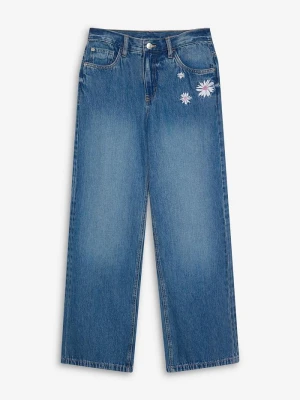 Jeansy wide leg, średni stan BonPrix niebieski