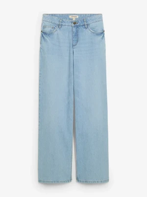 Jeansy wide leg, średni stan BonPrix niebieski