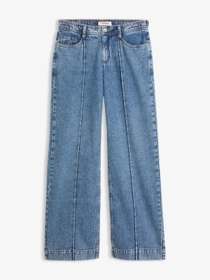 Jeansy wide leg, średni stan BonPrix niebieski