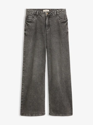 Jeansy wide leg, średni stan BonPrix szary