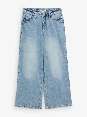 Jeansy wide leg, średni stan niewielką domieszką stretchu BonPrix niebieski