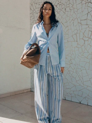 Jeansy wide leg w paski błękitny - Kobieta - - MANGO