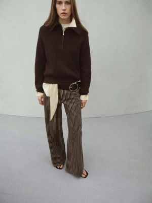 Jeansy wide leg w paski czekoladowy - Kobieta - - MANGO