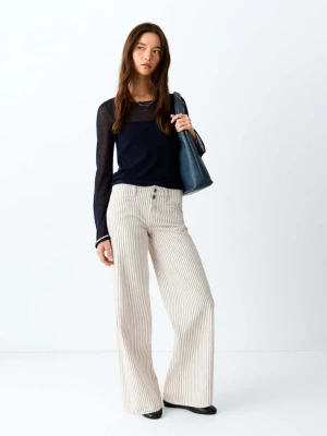 Jeansy wide leg w paski kremowy / écru - Teen - MANGO TEEN