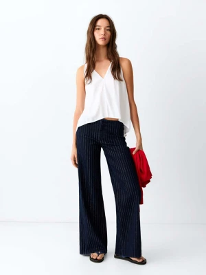 Jeansy wide leg w paski z lureksem niebieski - Teen - MANGO TEEN