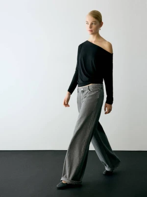 Jeansy wide leg w żakardowe paski szary denim - Teen - MANGO TEEN