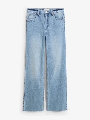 Jeansy wide leg, wysoki stan BonPrix niebieski