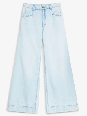 Jeansy wide leg, wysoki stan BonPrix niebieski