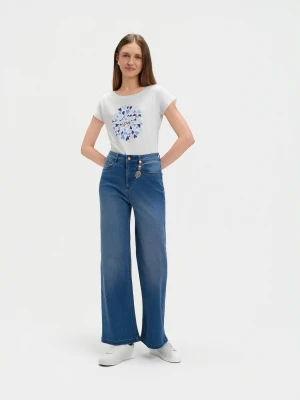 Jeansy wide leg z aplikacją TOP SECRET Niebieski