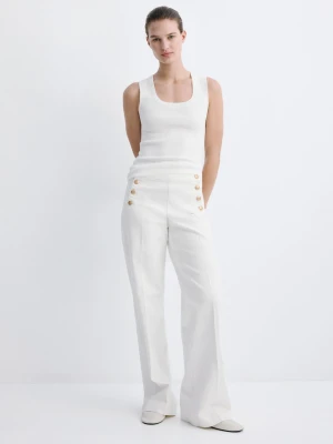 Jeansy wide leg z bocznymi guzikami biały - Kobieta - - MANGO
