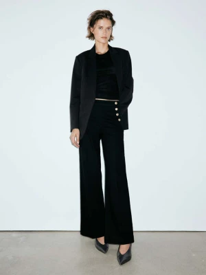 Jeansy wide leg z bocznymi guzikami black denim - Kobieta - MANGO