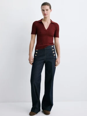 Jeansy wide leg z bocznymi guzikami niebieski - Kobieta - - MANGO