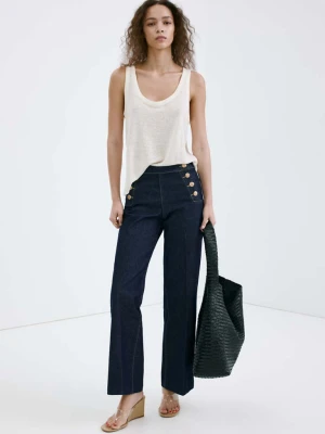 Jeansy wide leg z bocznymi guzikami niebieski - Kobieta - - MANGO