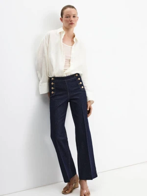 Jeansy wide leg z bocznymi guzikami niebieski - Kobieta - - MANGO