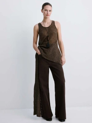 Jeansy wide leg z ćwiekami czekoladowy - Kobieta - - MANGO