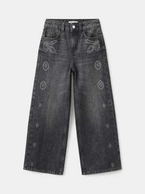 Jeansy wide leg z ćwiekami szary denim - Dzieci - lata - MANGO KIDS