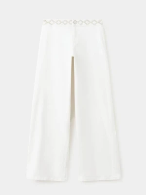 Jeansy wide leg z haftami złamana biel - Teen - - MANGO TEEN