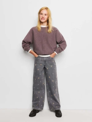 Jeansy wide leg z haftowanymi gwiazdami szary denim - Dzieci - lata - MANGO KIDS