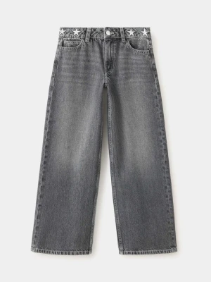 Jeansy wide leg z haftowanymi gwiazdami szary - Dzieci - MANGO KIDS