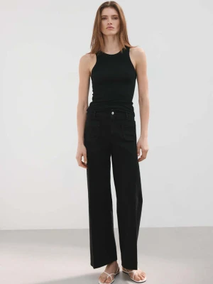 Jeansy wide leg z kieszeniami black denim - Kobieta - - MANGO