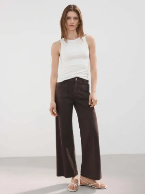 Jeansy wide leg z kieszeniami czekoladowy - Kobieta - - MANGO