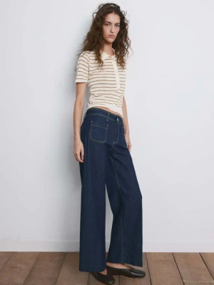 Jeansy wide leg z kieszeniami niebieski - Kobieta - - MANGO