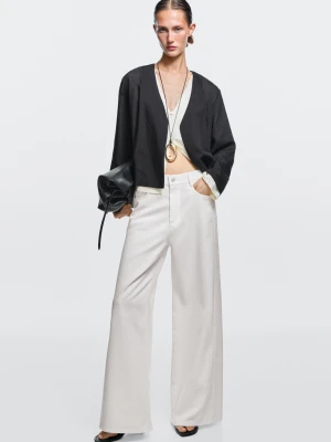 Jeansy Wide Leg Z Lejącego Materiału - Biały - Massimo Dutti - Female