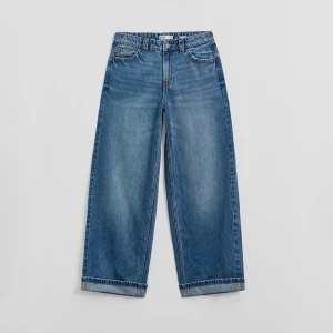 Jeansy wide leg z motywem flagi UK niebieskie House
