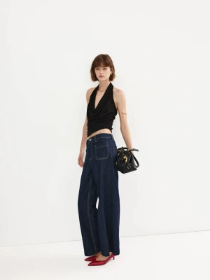 Jeansy wide leg z naszytymi kieszeniami niebieski - Kobieta - - MANGO