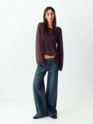 Jeansy wide leg z niskim stanem i przeszyciami ciemnoniebieski vintage - Teen - MANGO TEEN